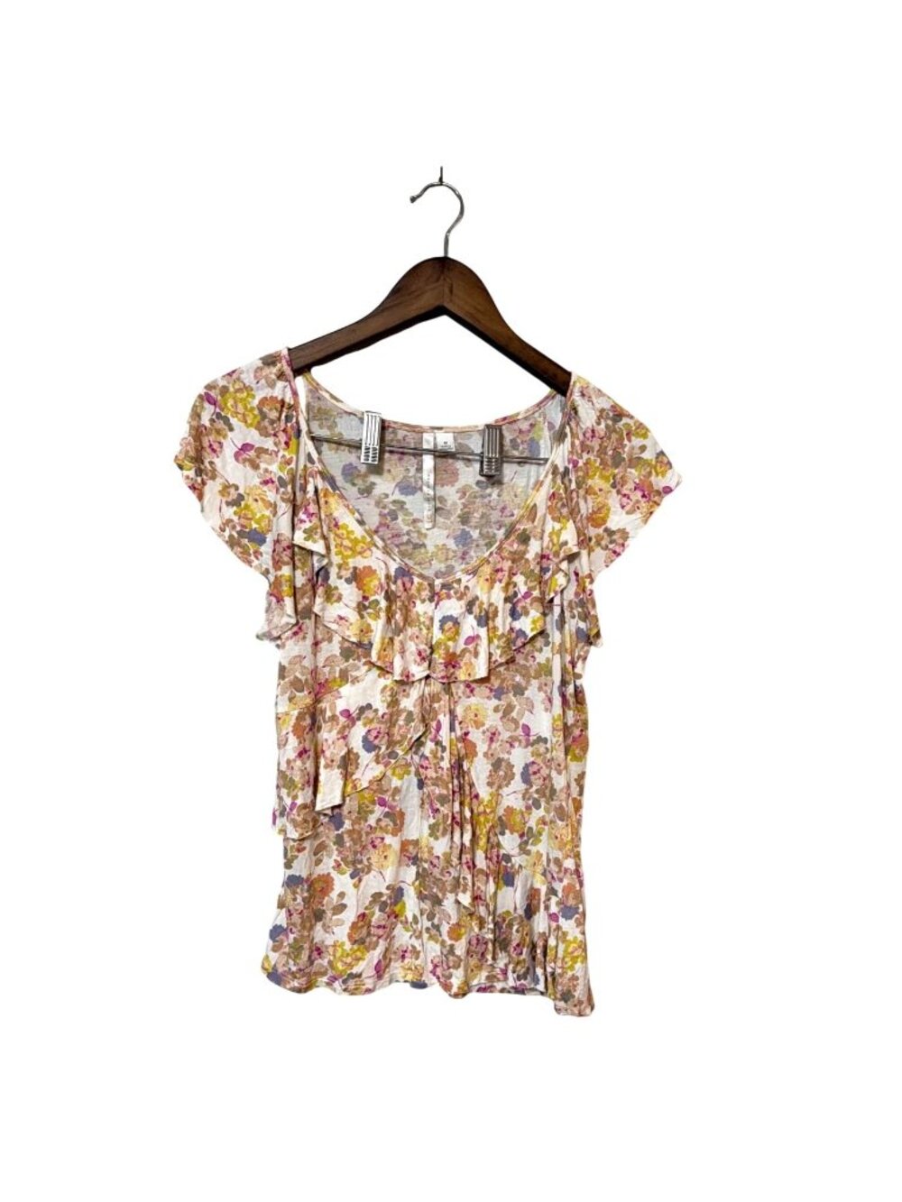 Floral Ruffle Sleeve Top By LC Lauren Conrad - Size M‎ Cottage Coquette Boho